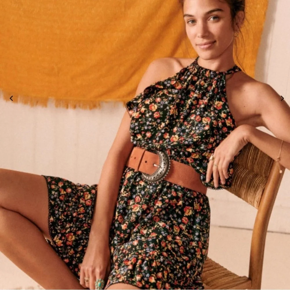 Sézane Nasta Floral Jardin Mini Ruffle Keyhole Halter Dress - Picture 2 of 8